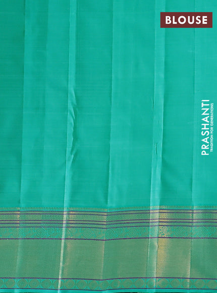 Pure kanchipuram silk saree lime yellow and teal blue with allover thread woven checked pattern and rich zari woven border