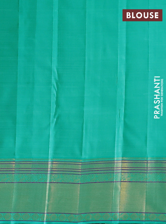Pure kanchipuram silk saree lime yellow and teal blue with allover thread woven checked pattern and rich zari woven border