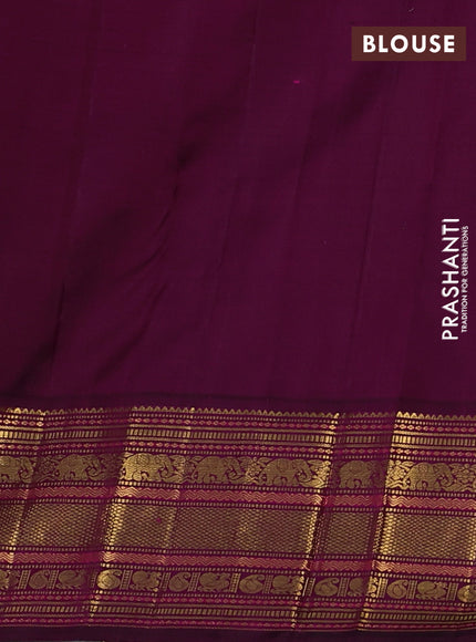 Pure kanchipuram silk saree mango yellow and dark magenta pink with zari woven buttas and rich zari woven border