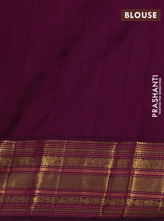 Pure kanchipuram silk saree mango yellow and dark magenta pink with zari woven buttas and rich zari woven border