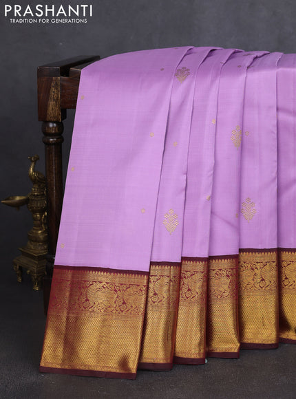 Pure kanchipuram silk saree lavender and maroon with zari woven buttas and rich zari woven border