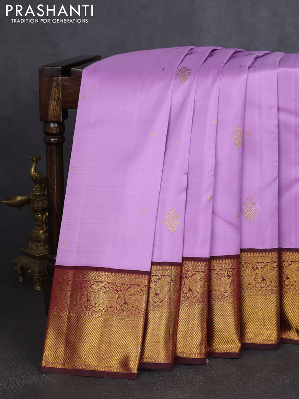 Pure kanchipuram silk saree lavender and maroon with zari woven buttas and rich zari woven border