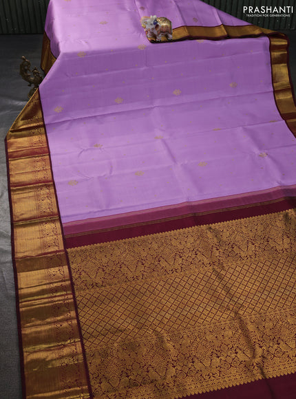 Pure kanchipuram silk saree lavender and maroon with zari woven buttas and rich zari woven border
