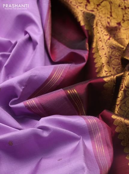 Pure kanchipuram silk saree lavender and maroon with zari woven buttas and rich zari woven border