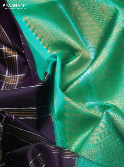Pure kanchipuram silk saree jamun shade and teal green shade with allover silver & gold zari checks buttas and rich zari woven border