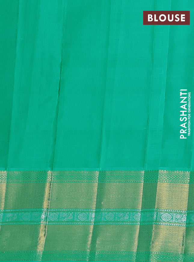 Pure kanchipuram silk saree jamun shade and teal green shade with allover silver & gold zari checks buttas and rich zari woven border