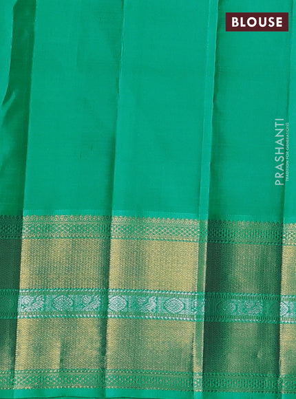Pure kanchipuram silk saree pink and teal blue with allover silver & gold zari checks buttas and rich zari woven border