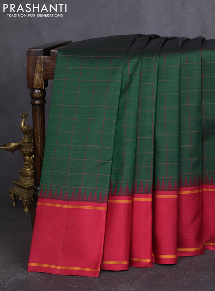 Pure kanchipuram silk saree bottle green with allover checked patterm and ganga jamuna border