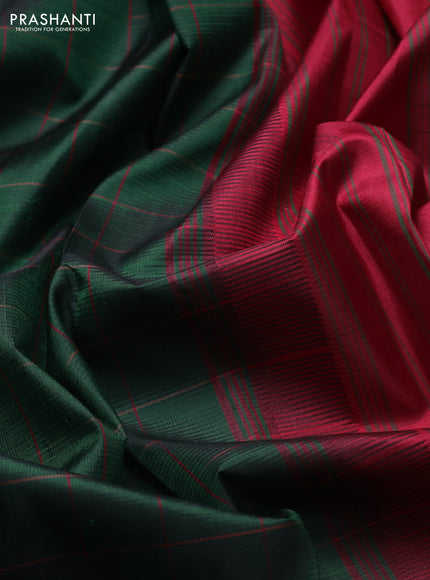 Pure kanchipuram silk saree bottle green with allover checked patterm and ganga jamuna border