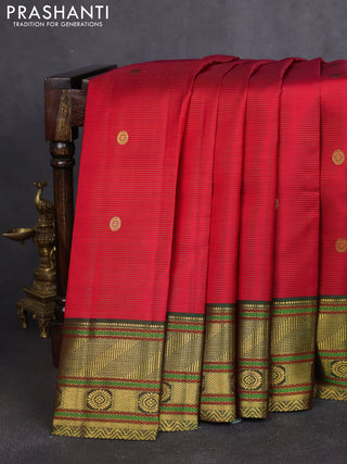 Pure kanchipuram silk saree red and green with allover vairosi pattern & buttas and rich zari woven border