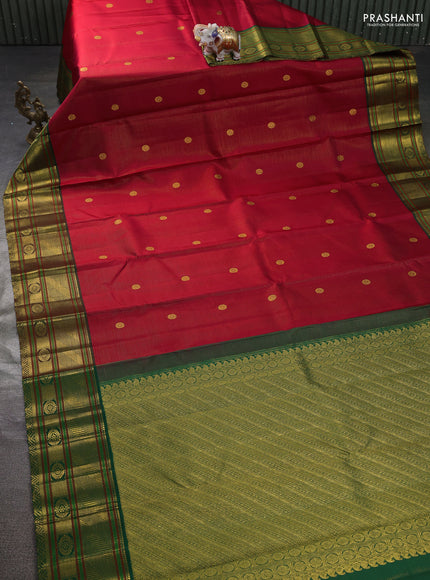 Pure kanchipuram silk saree red and green with allover vairosi pattern & buttas and rich zari woven border