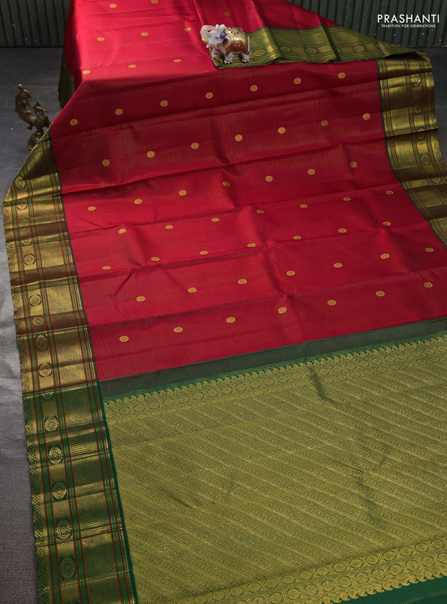 Pure kanchipuram silk saree red and green with allover vairosi pattern & buttas and rich zari woven border