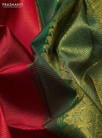 Pure kanchipuram silk saree red and green with allover vairosi pattern & buttas and rich zari woven border