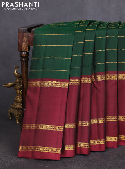 Pure kanchipuram silk saree bottle green with allover zari weaves and long zari woven border