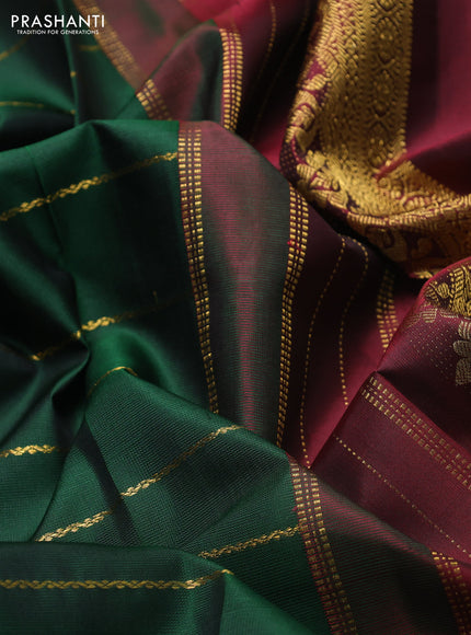 Pure kanchipuram silk saree bottle green with allover zari weaves and long zari woven border