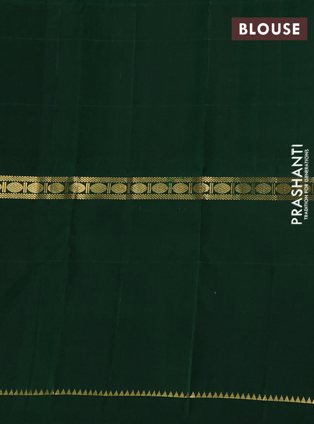 Pure kanchipuram silk saree red and dark green with allover zari stripe pattern and long rettapet zari woven border