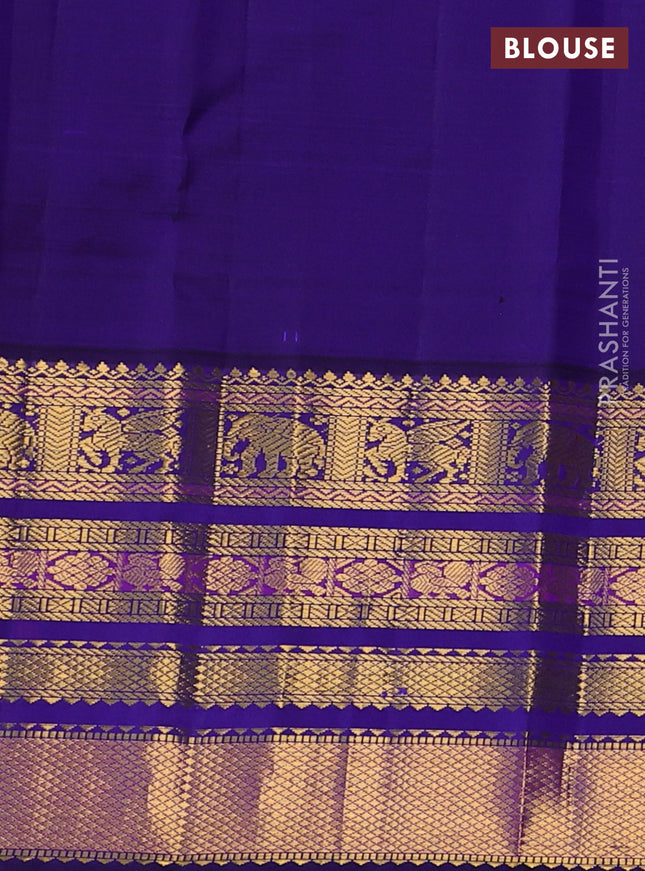 Pure kanchipuram silk saree red and blue with allover zari checks & buttas and long rich zari woven border