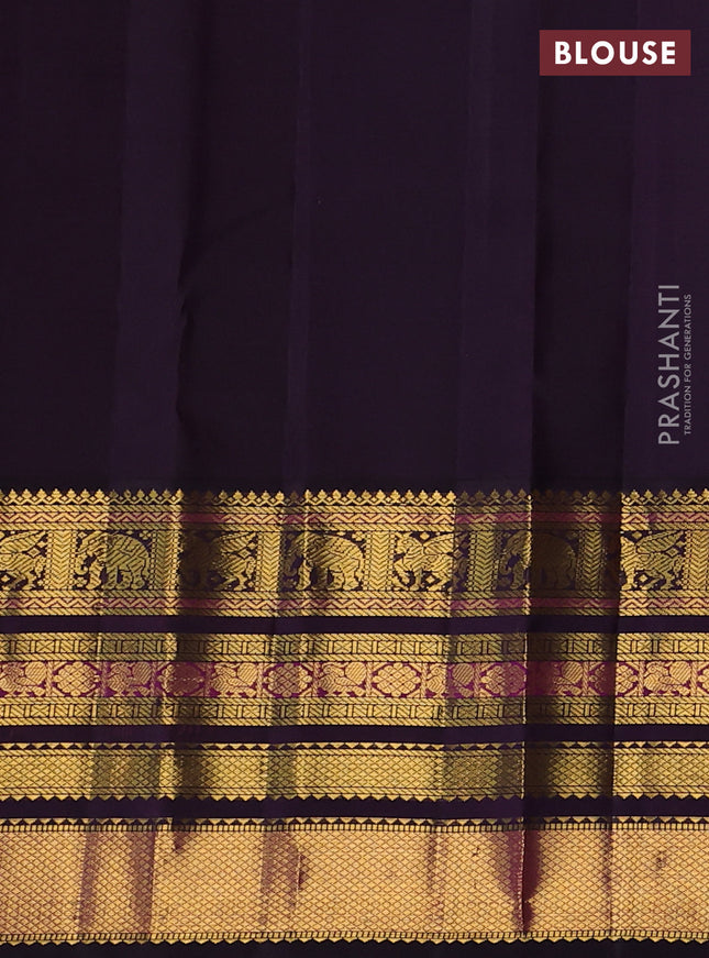 Pure kanchipuram silk saree red and deep purple with allover zari checks & buttas and long rich zari woven border