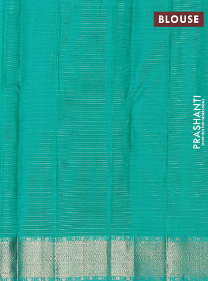 Pure kanchipuram silk saree pastel grey and teal blue with allover silver & gold zari weaves & buttas and long silver zari woven border