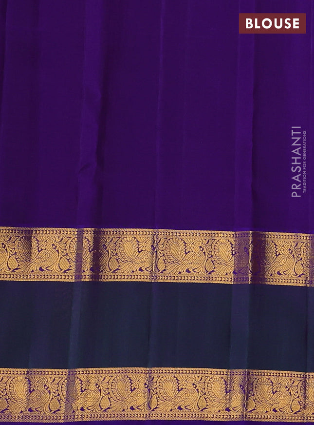 Pure kanchipuram silk saree orange and violet with zari woven buttas and long rettapet zari woven korvai border