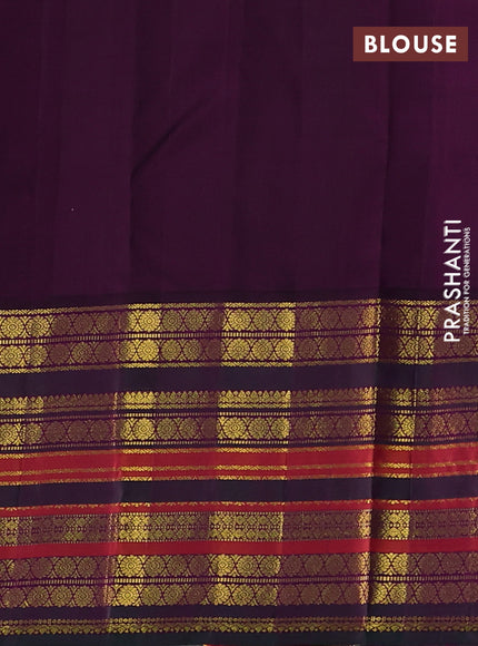 Pure kanchipuram silk saree yellow and purple with annam & rudhraksha zari woven buttas and long rich zari woven border