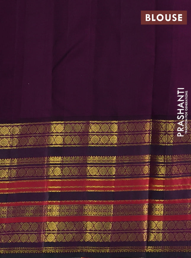 Pure kanchipuram silk saree yellow and purple with annam & rudhraksha zari woven buttas and long rich zari woven border