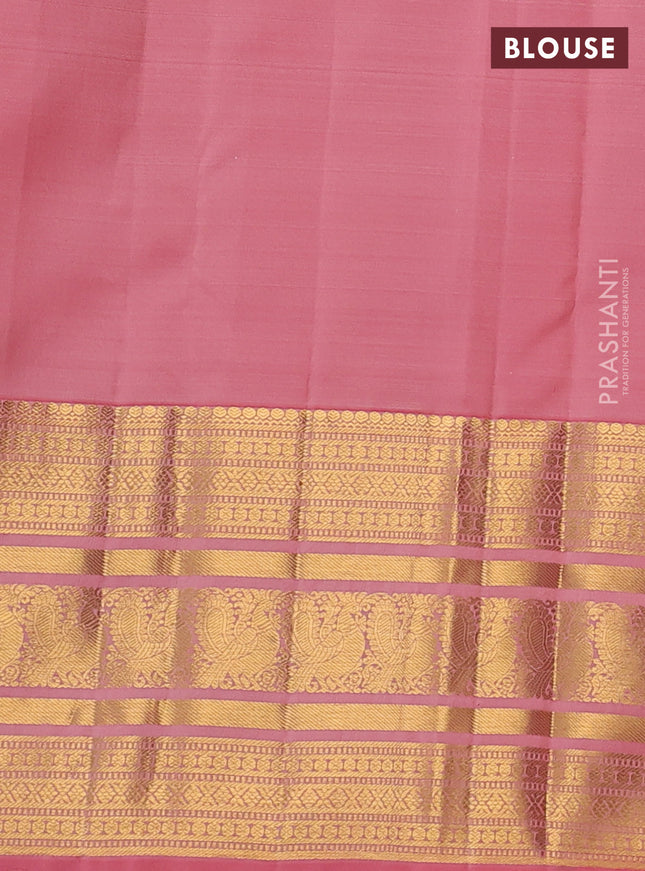 Pure kanchipuram silk saree wine shade and peach shade with allover zari weaves & buttas and long rich zari woven border