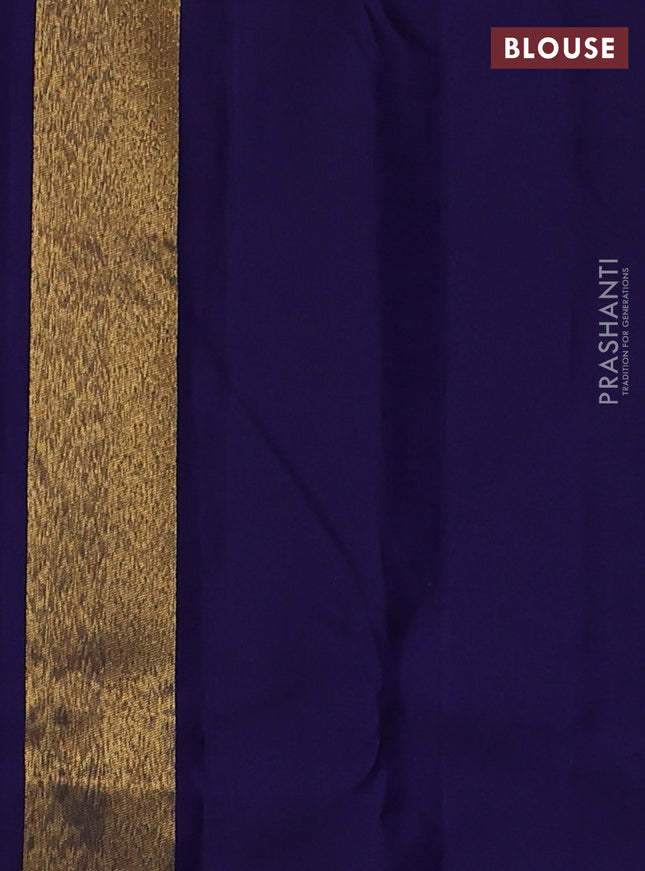 Pure kanchipuram silk saree dual shade of green and blue with temple design zari weaves in borderless style