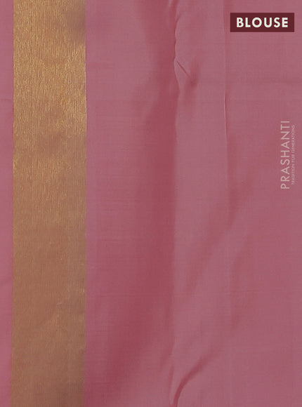 Pure kanchipuram silk saree cream and light pink with temple design zari weaves in borderless style