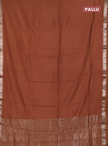 Semi chanderi saree rust shade and beige with plain body and zari woven border