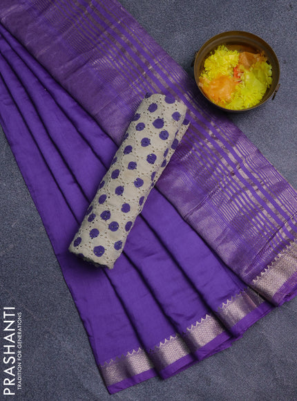 Semi chanderi saree lavender and beige with plain body and zari woven border