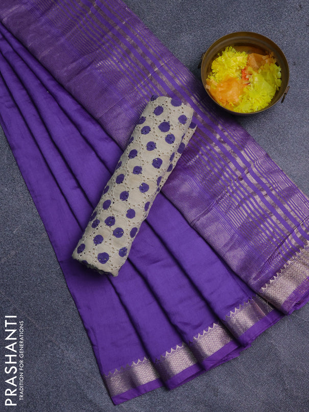 Semi chanderi saree lavender and beige with plain body and zari woven border
