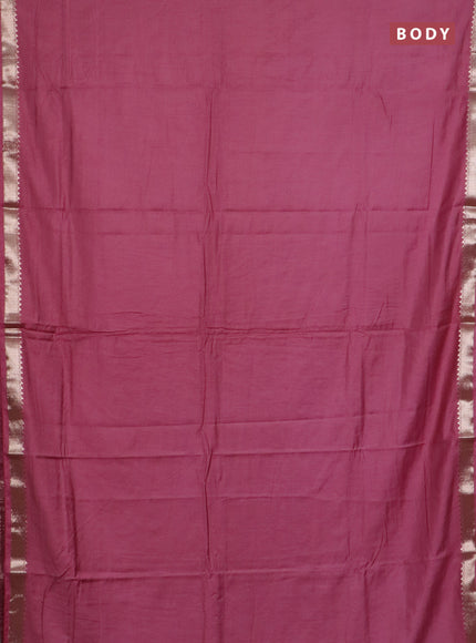 Semi chanderi saree mauve pink and beige with plain body and zari woven border