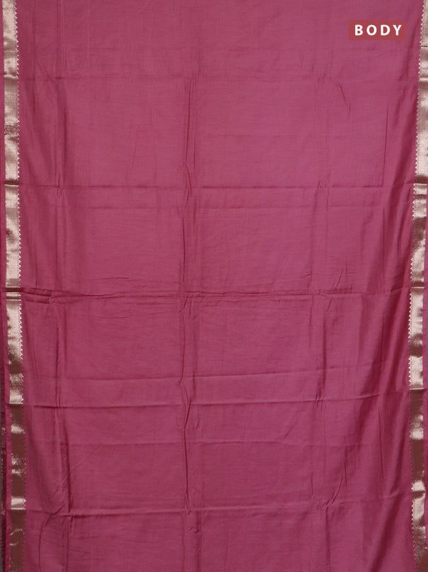 Semi chanderi saree mauve pink and beige with plain body and zari woven border