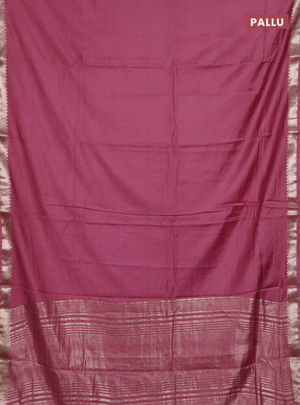 Semi chanderi saree mauve pink and beige with plain body and zari woven border