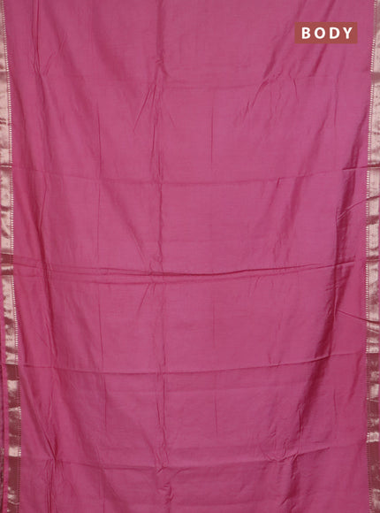 Semi chanderi saree light pink and beige with plain body and zari woven border