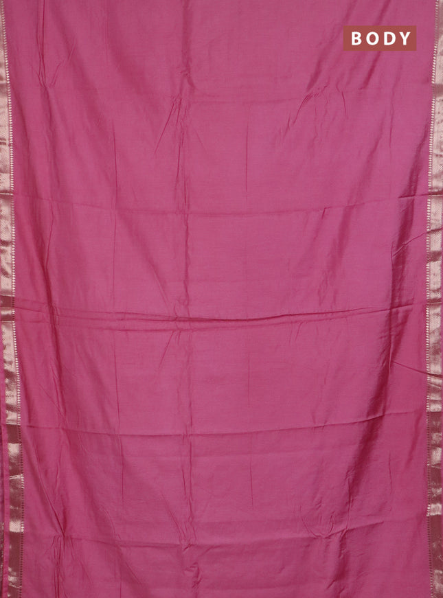 Semi chanderi saree light pink and beige with plain body and zari woven border