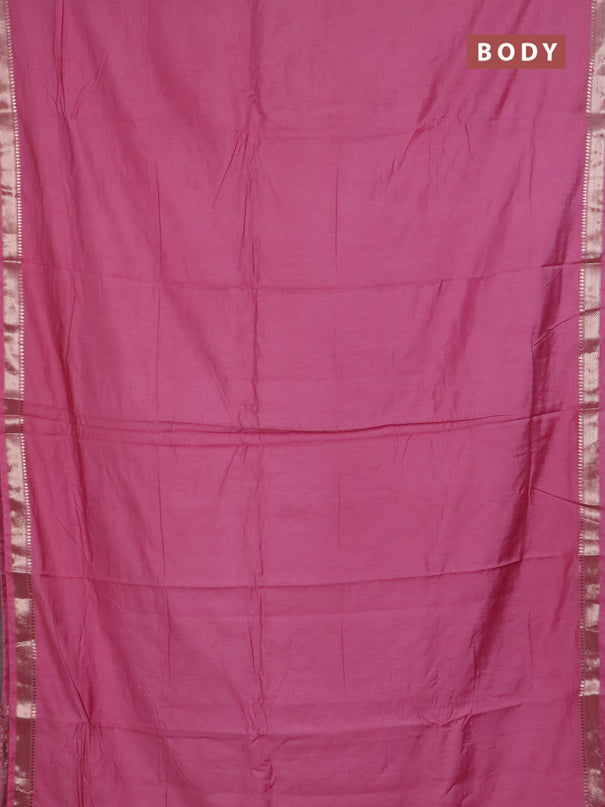Semi chanderi saree light pink and beige with plain body and zari woven border