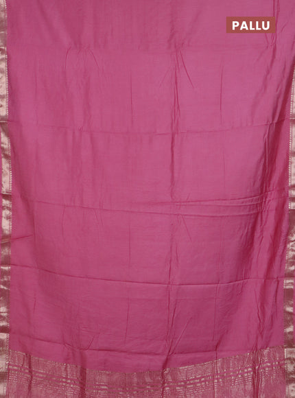 Semi chanderi saree light pink and beige with plain body and zari woven border