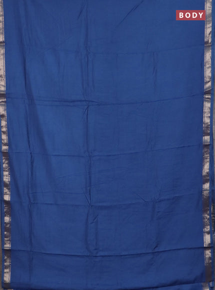 Semi chanderi saree blue and beige with plain body and zari woven border