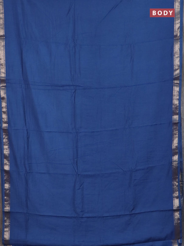 Semi chanderi saree blue and beige with plain body and zari woven border