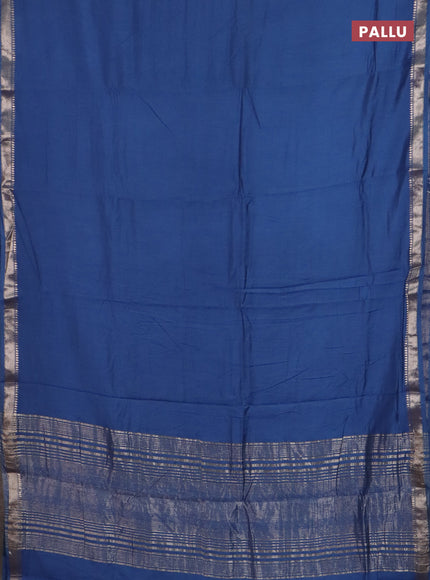 Semi chanderi saree blue and beige with plain body and zari woven border