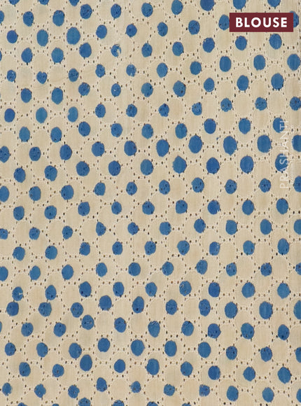 Semi chanderi saree blue and beige with plain body and zari woven border