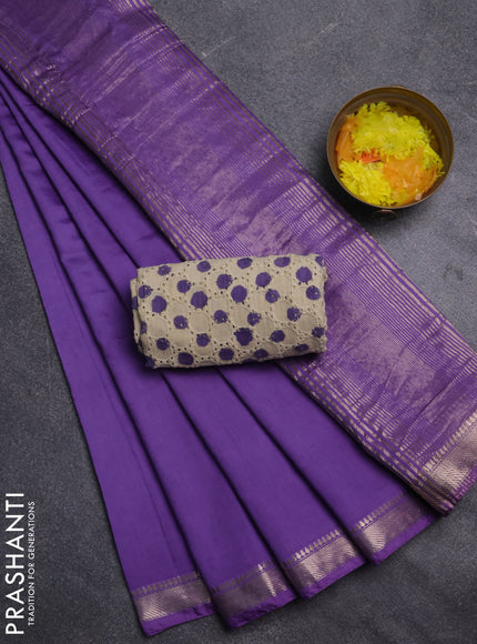 Semi chanderi saree violet and beige with plain body and zari woven border