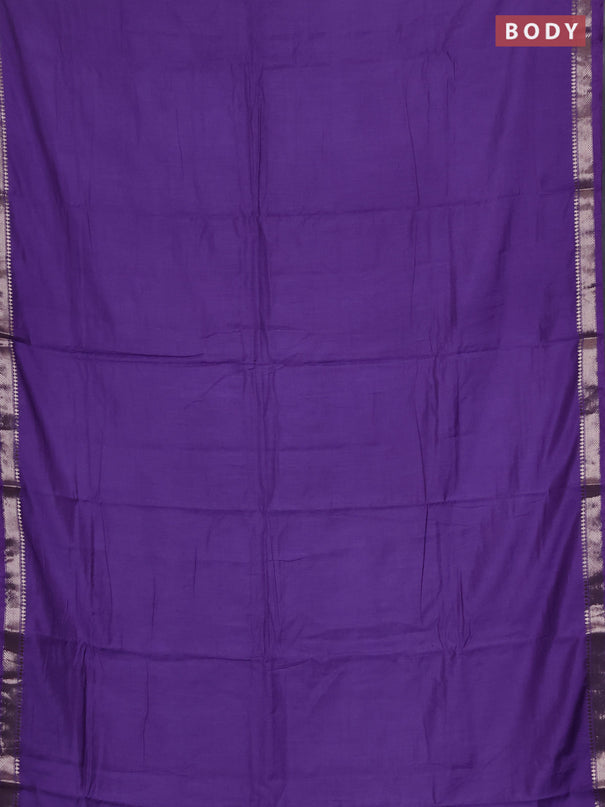 Semi chanderi saree violet and beige with plain body and zari woven border