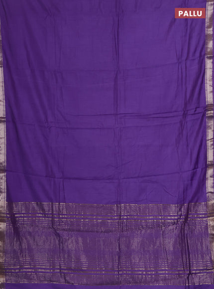 Semi chanderi saree violet and beige with plain body and zari woven border