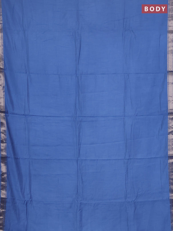 Semi chanderi saree pastel blue and beige with plain body and zari woven border