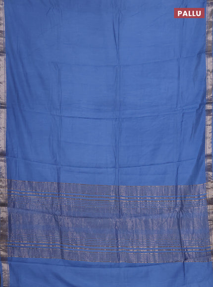 Semi chanderi saree pastel blue and beige with plain body and zari woven border