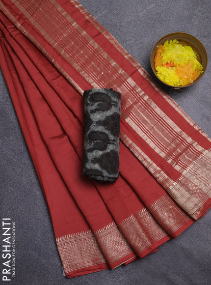 Semi chanderi saree maroon and beige with plain body and zari woven border