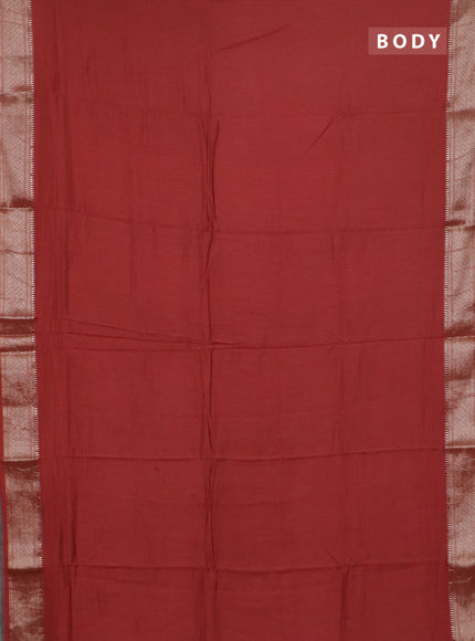 Semi chanderi saree maroon and beige with plain body and zari woven border